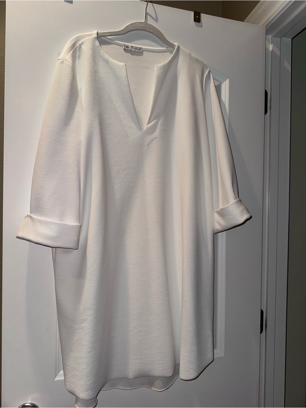 Zara White Casual Button-Down Tunic Shirt